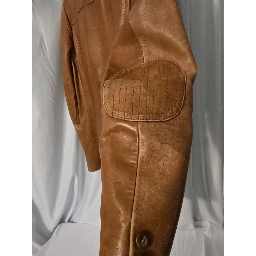 Vartan Designer Collection Vintage Camel Leather Jacket Blazer Coat Size 38 RARE